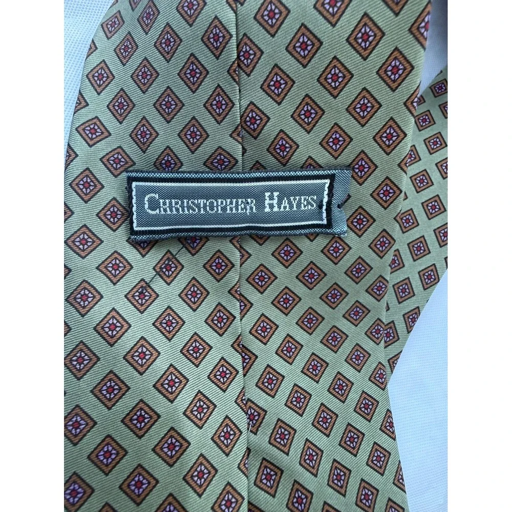 Christopher Hayes Mens Silk Tie Geometric Medallion Sage Green Made in Italy